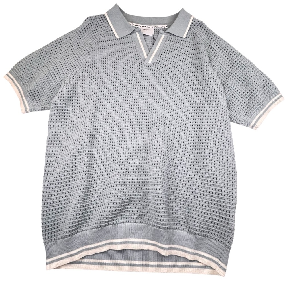!!!!! SOLD !!!!!        Size Large Blue Cotton Knitted Tennis Polo Stretch Golf
